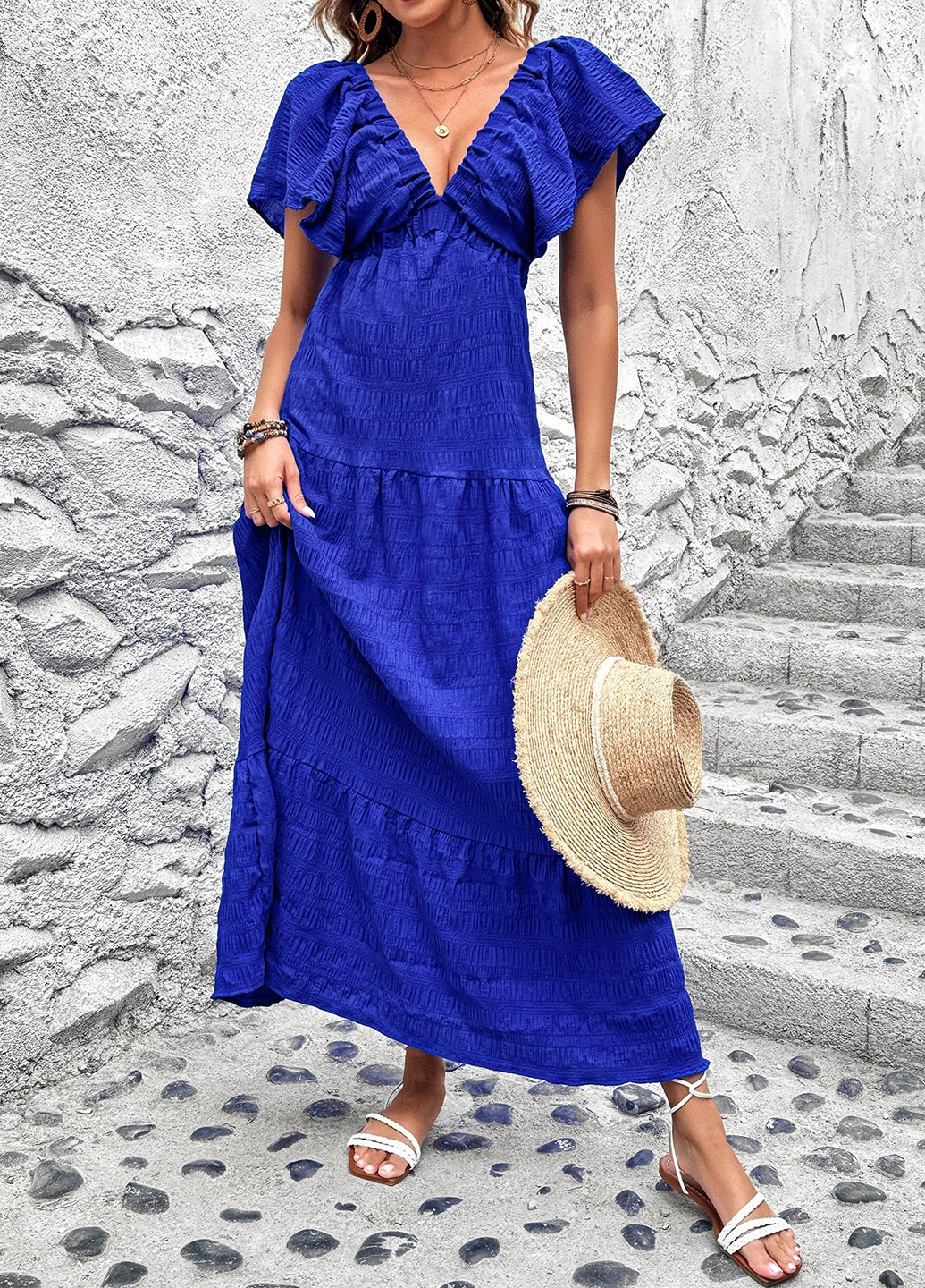 Синя кежуал сукня в стилі армпір, з відкритою спиною SHEIN однотонна