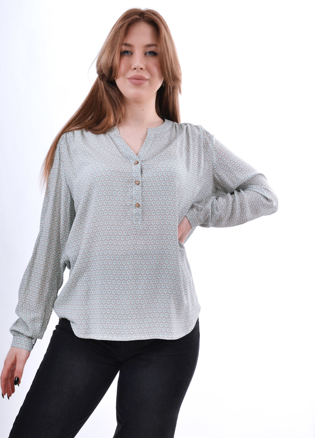 Комбинированная демисезонная блуза с геометрическим принтом Luxik