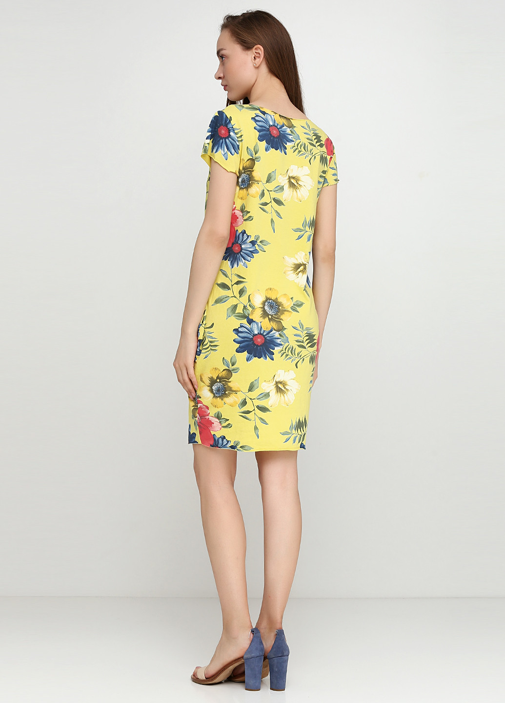 Лимонна кежуал сукня сукня-футболка Moda in Italy з квітковим принтом