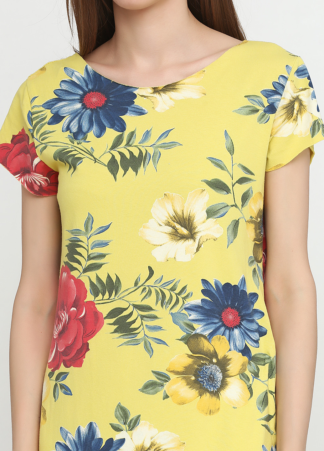 Лимонное кэжуал платье платье-футболка Moda in Italy с цветочным принтом