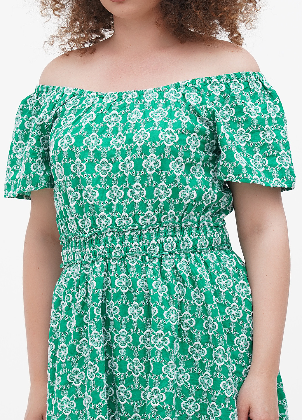Зеленое кэжуал платье клеш, с открытыми плечами Boden однотонное