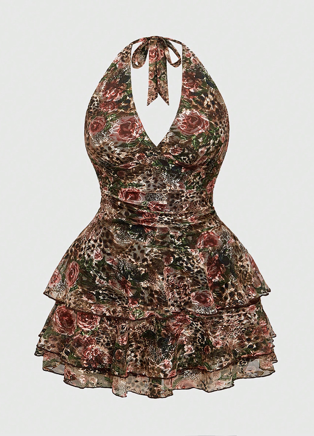 Комбинированное кэжуал платье с открытой спиной SHEIN с цветочным принтом