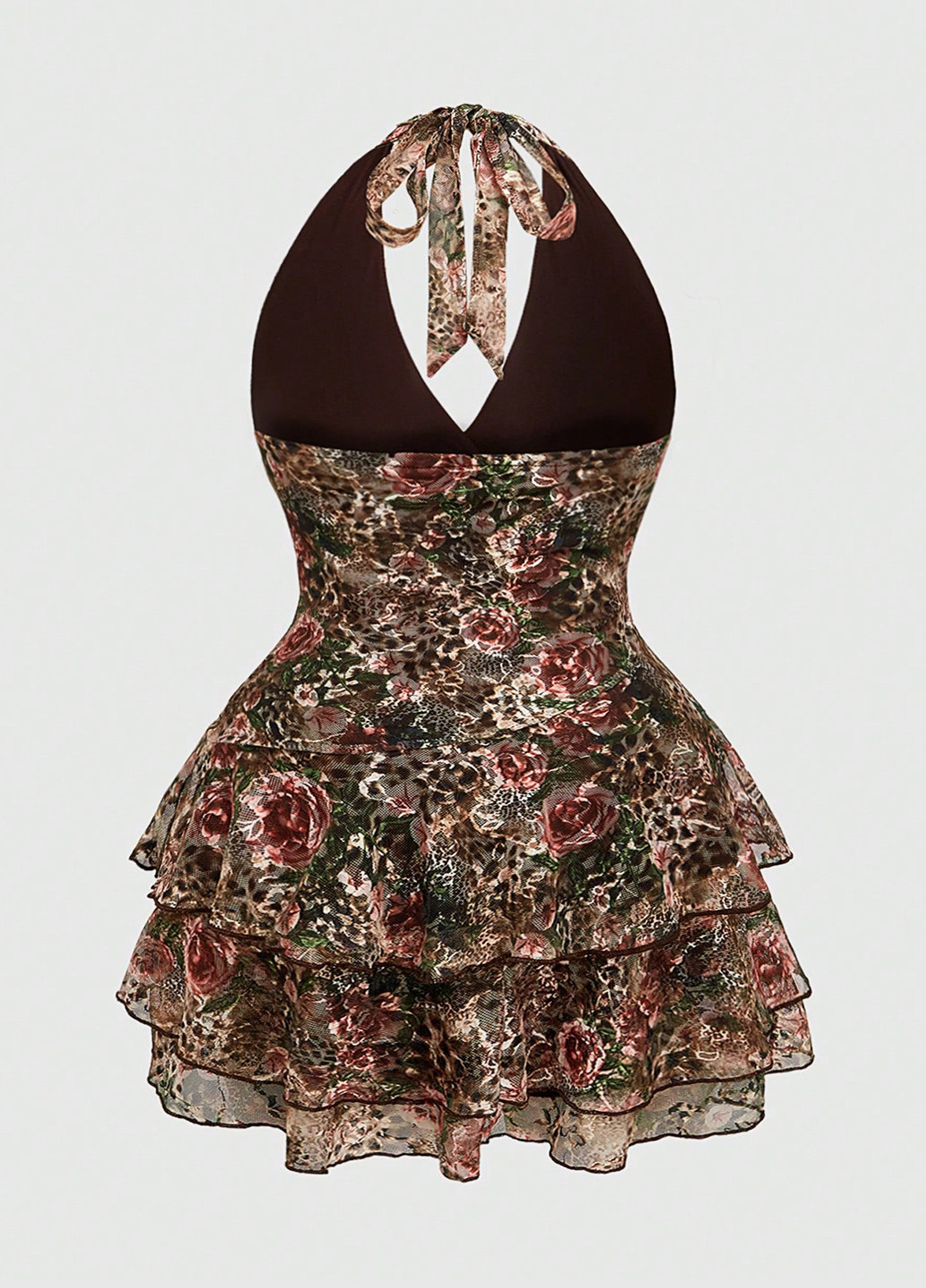 Комбинированное кэжуал платье с открытой спиной SHEIN с цветочным принтом