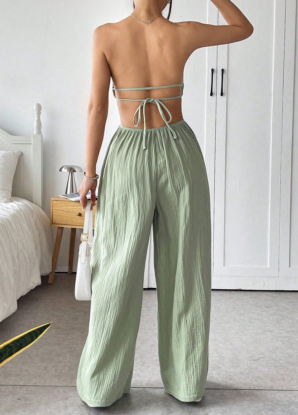 Комбінезон SHEIN комбінезон-брюки однотонний зелений кежуал бавовна