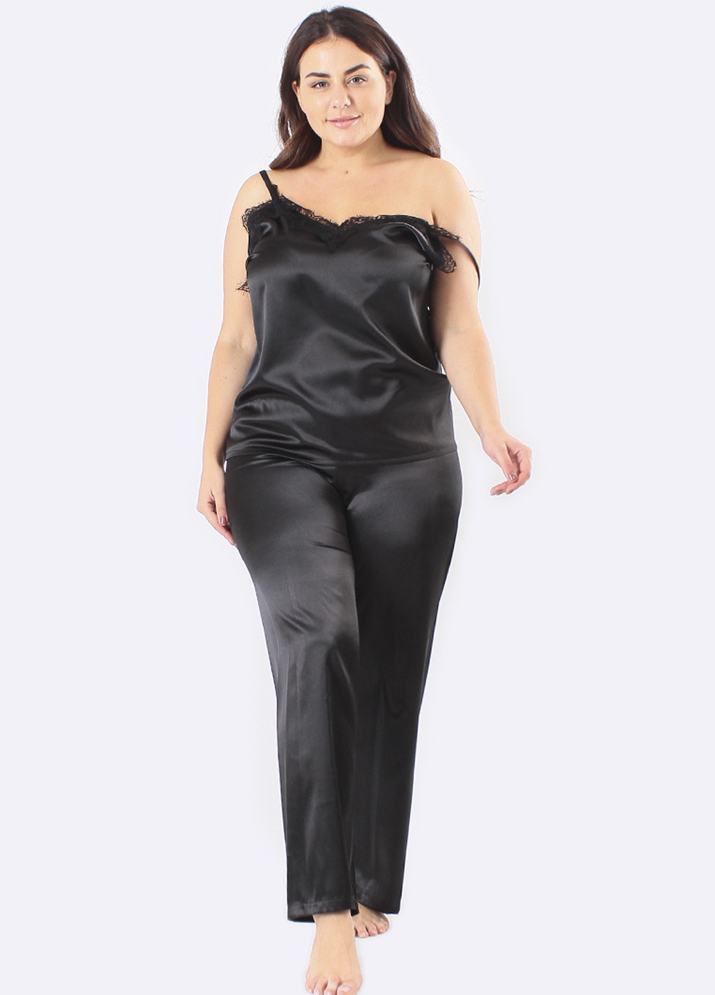 Чорний демісезонний комплект (топ, брюки, халат) Ghazel