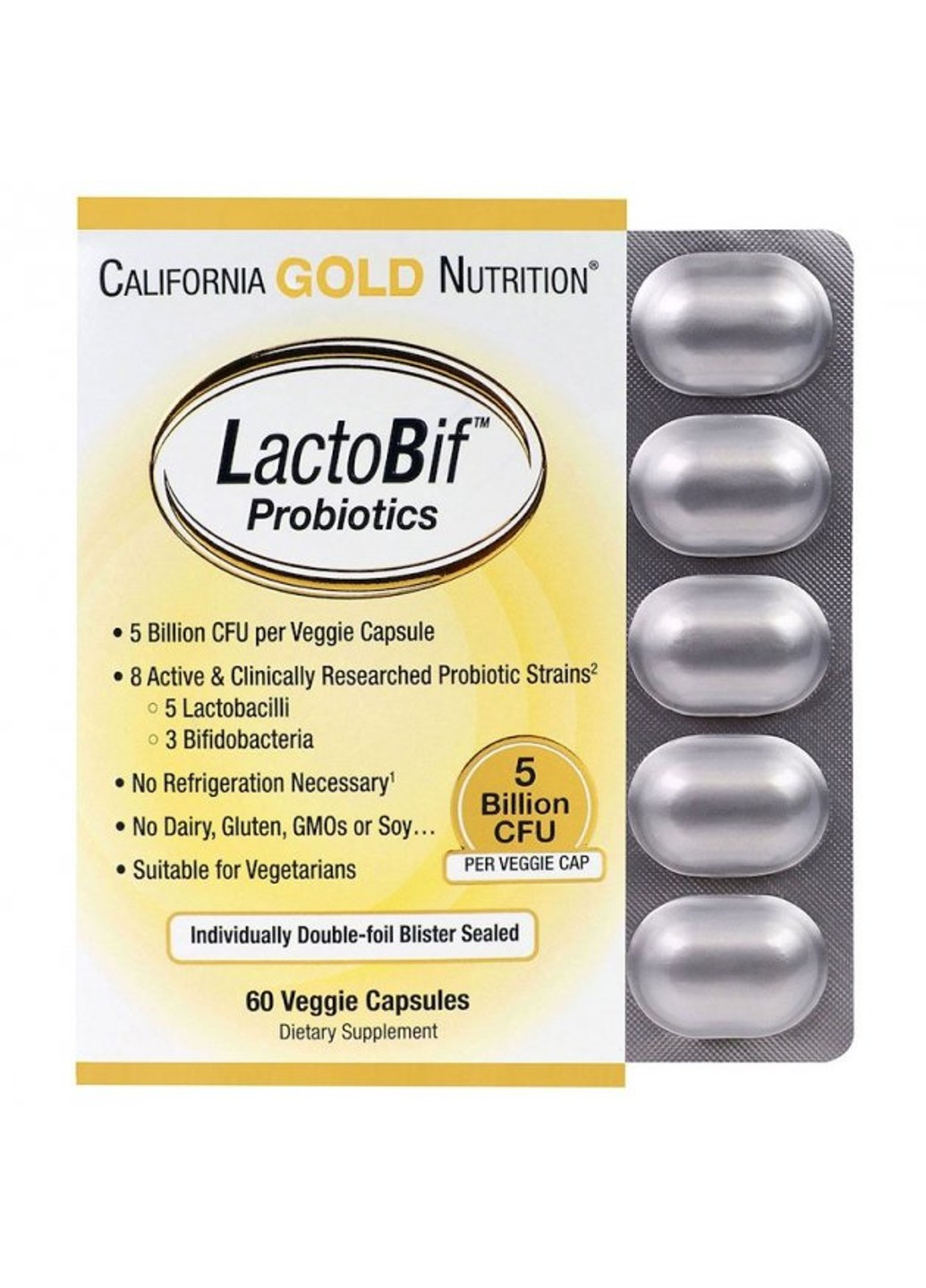 Пробиотики LactoBif Probiotics 30 Billion 60 капсул California Gold Nutrition (255407799)