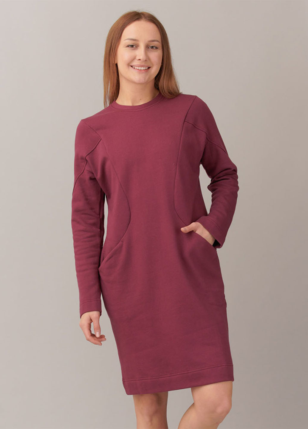 Бордовое кэжуал платье платье-свитшот Promin однотонное