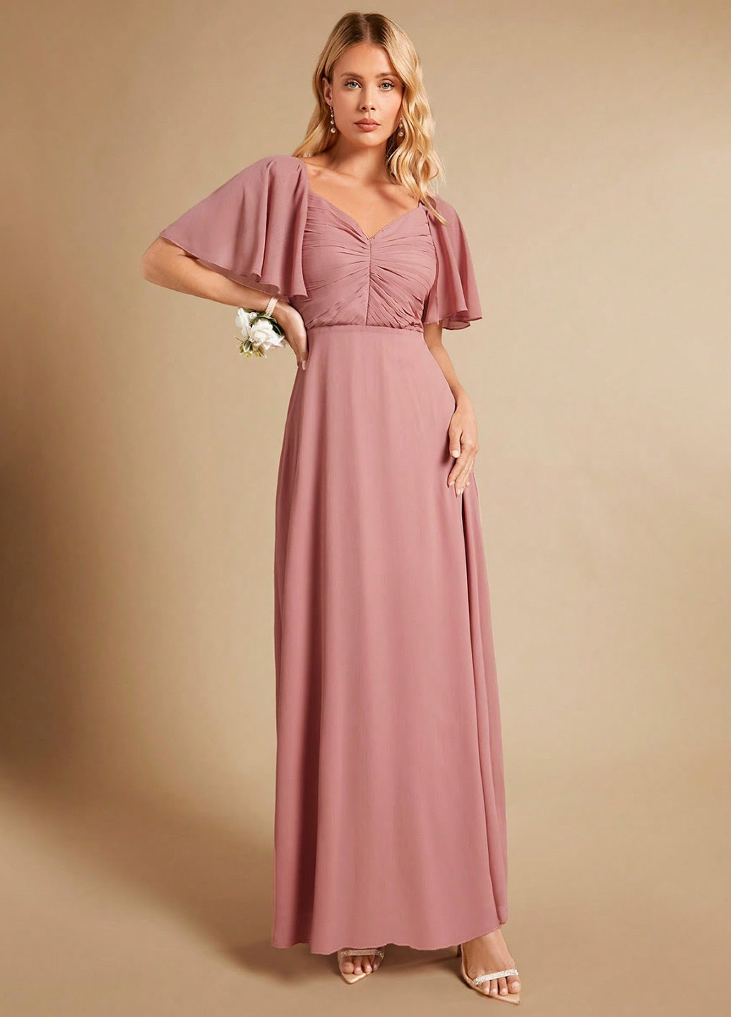 Світло-рожева вечірня, святковий сукня в стилі армпір SHEIN однотонна