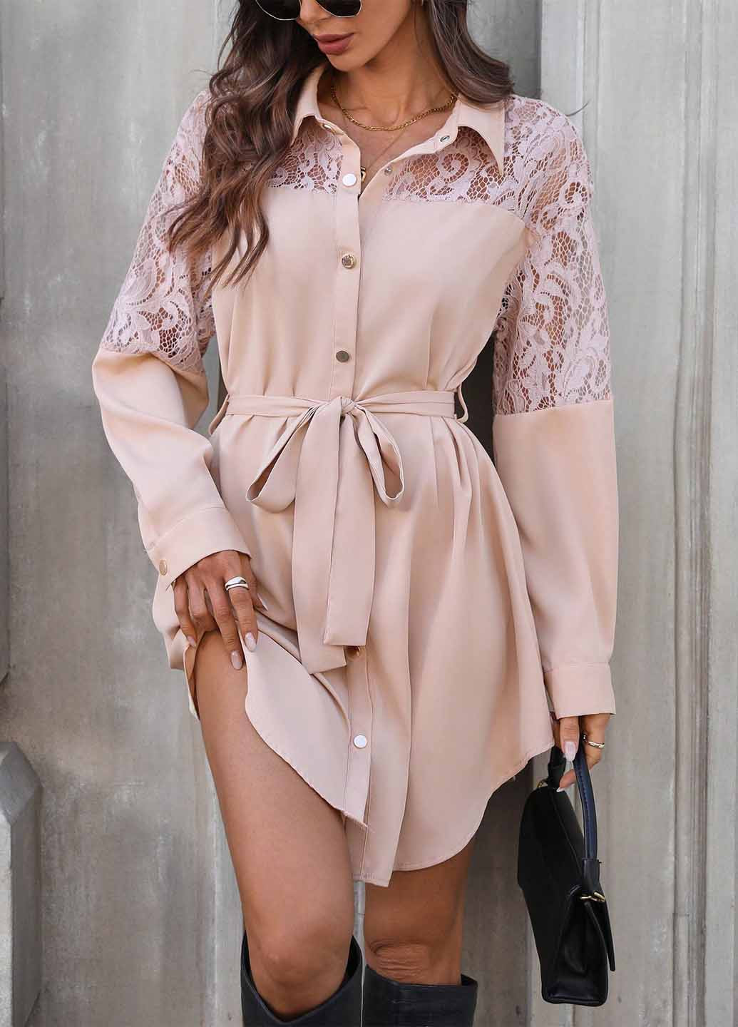 Пудровое вечернее, кэжуал платье рубашка SHEIN однотонное