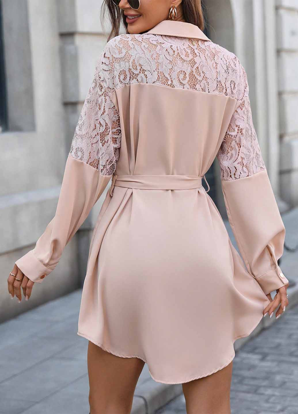 Пудровое вечернее, кэжуал платье рубашка SHEIN однотонное