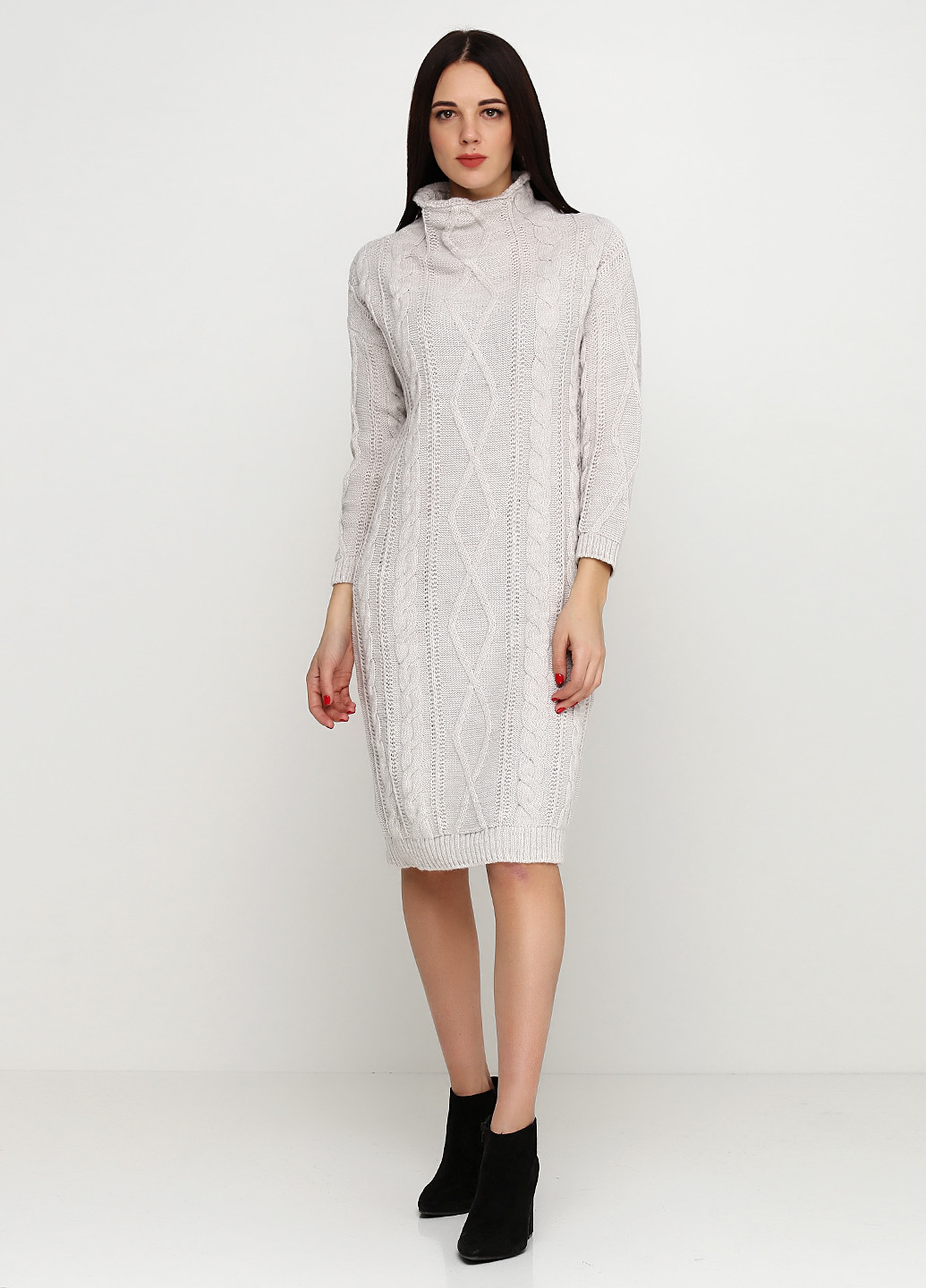Светло-серое кэжуал платье с длинным рукавом J & L Collection однотонное