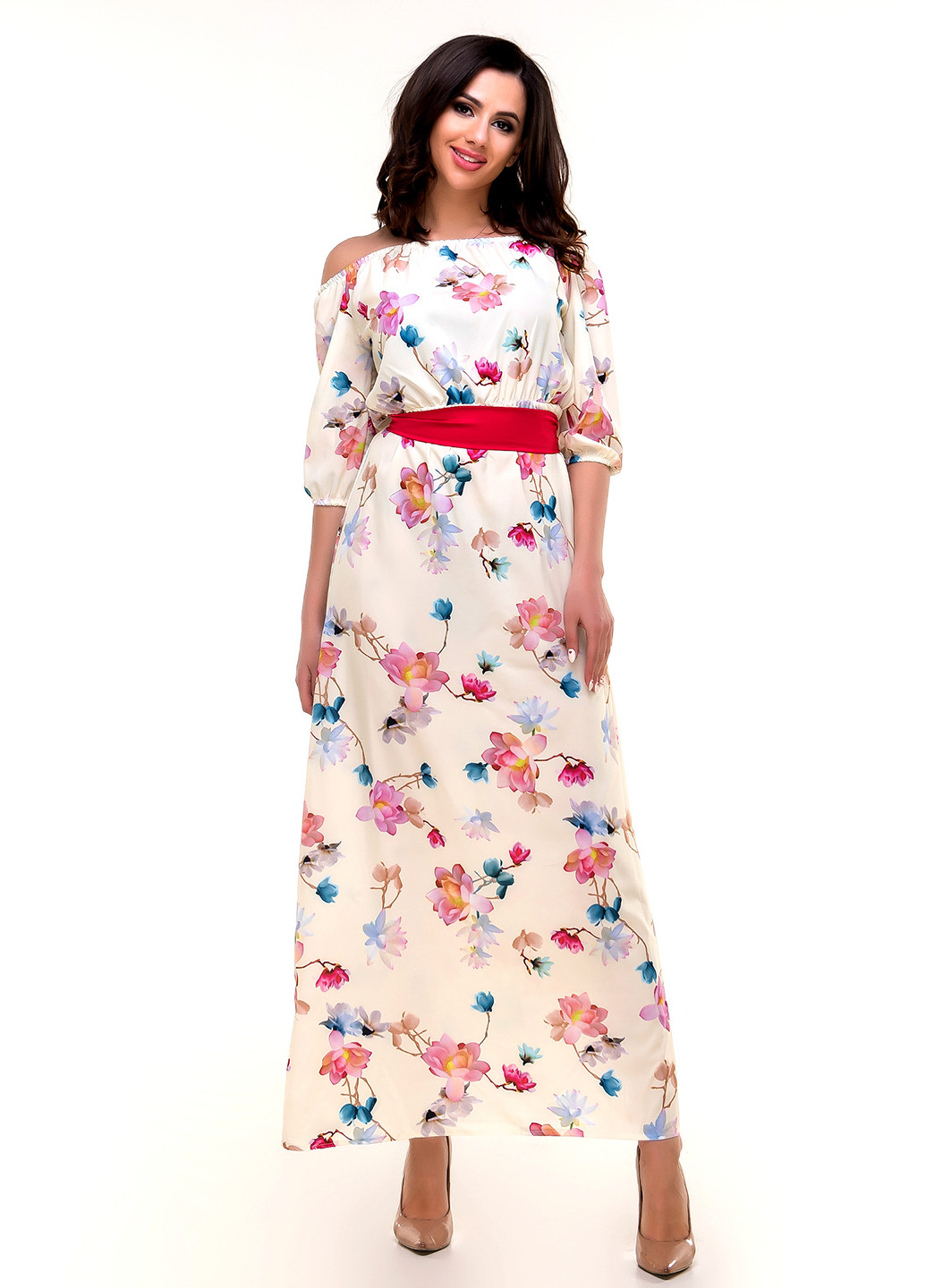 Бежевое кэжуал платье Olsa с цветочным принтом