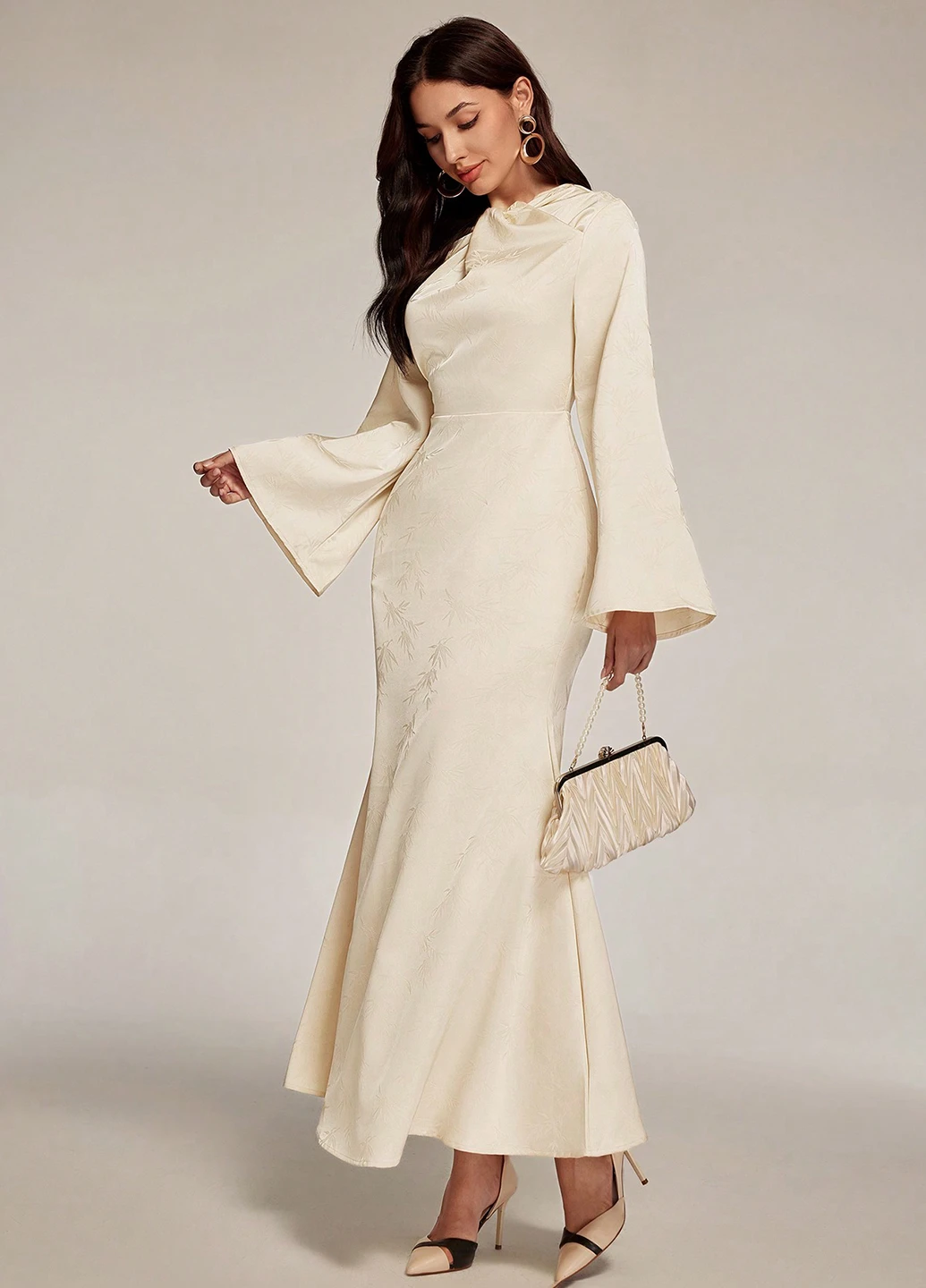 Кремова вечірня, святковий, ділова сукня а-силует SHEIN однотонна