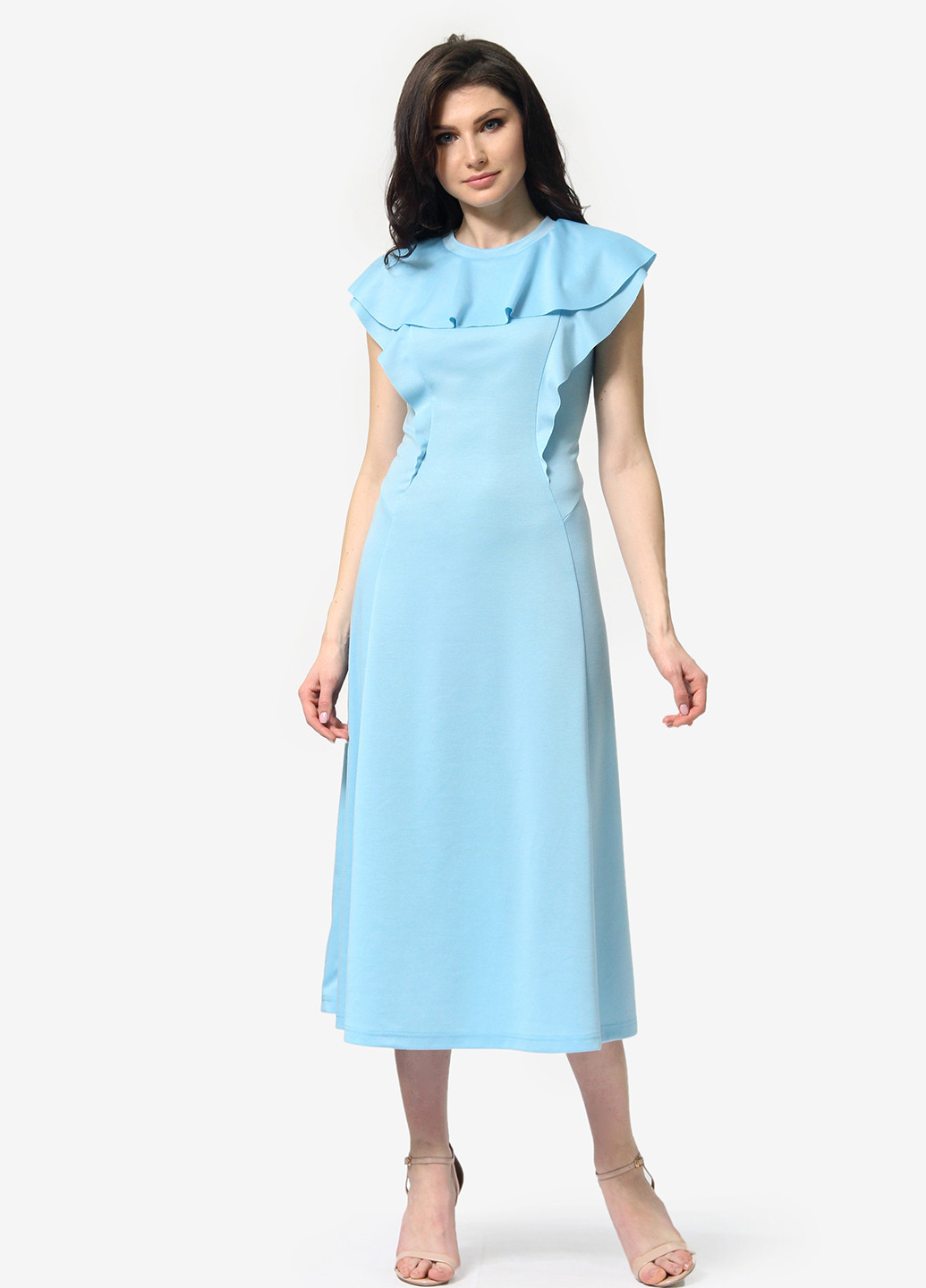 Голубое кэжуал платье клеш FEM однотонное