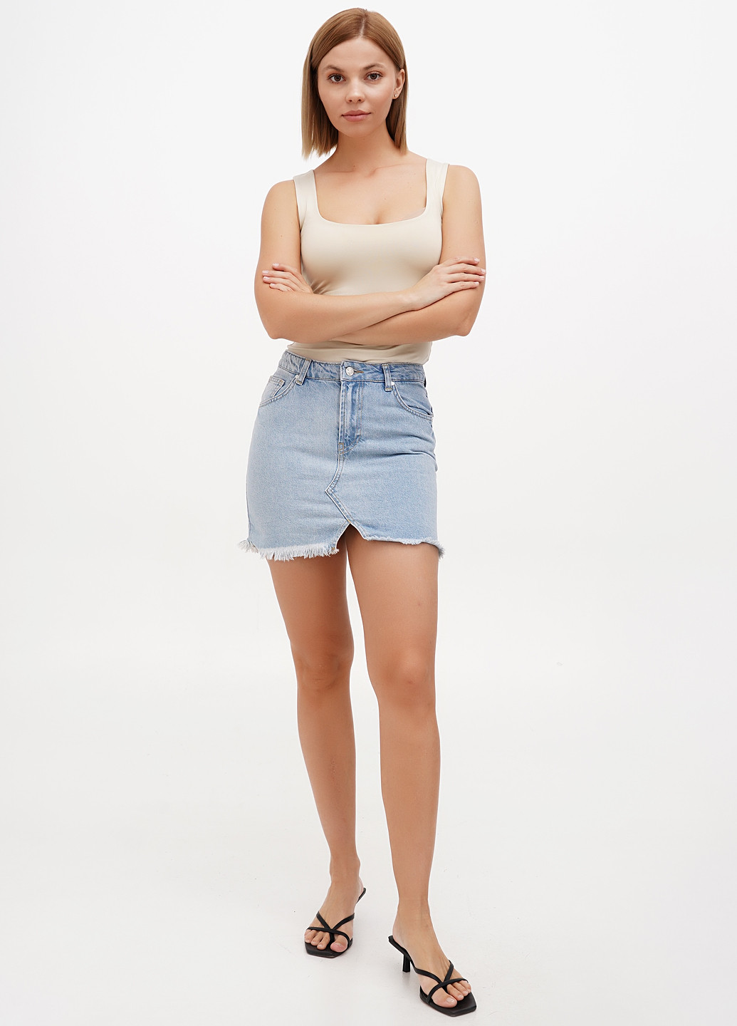 Светло-голубая джинсовая, кэжуал однотонная юбка Sassofono Club