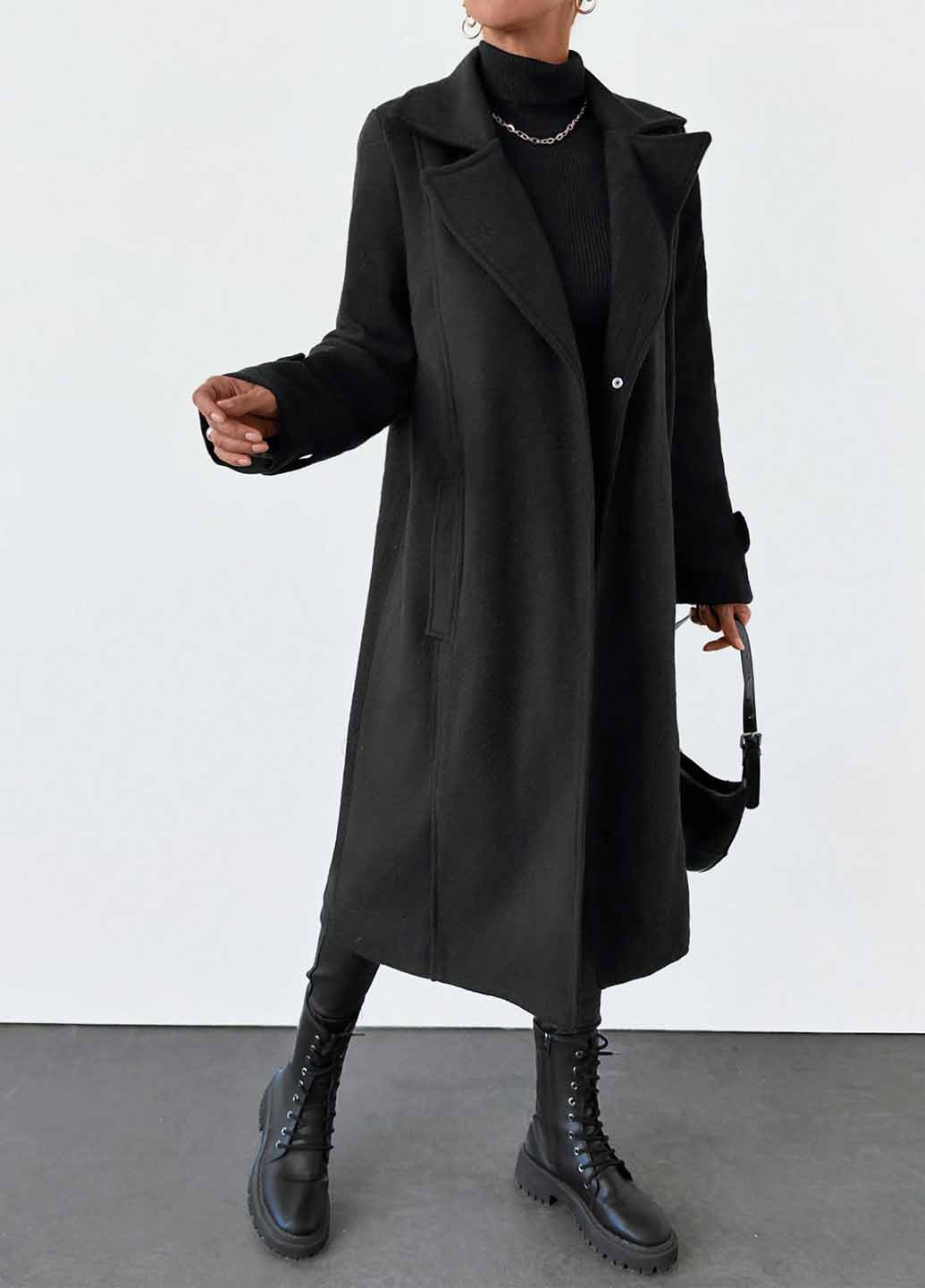 Чорне зимнє Пальто однобортне SHEIN