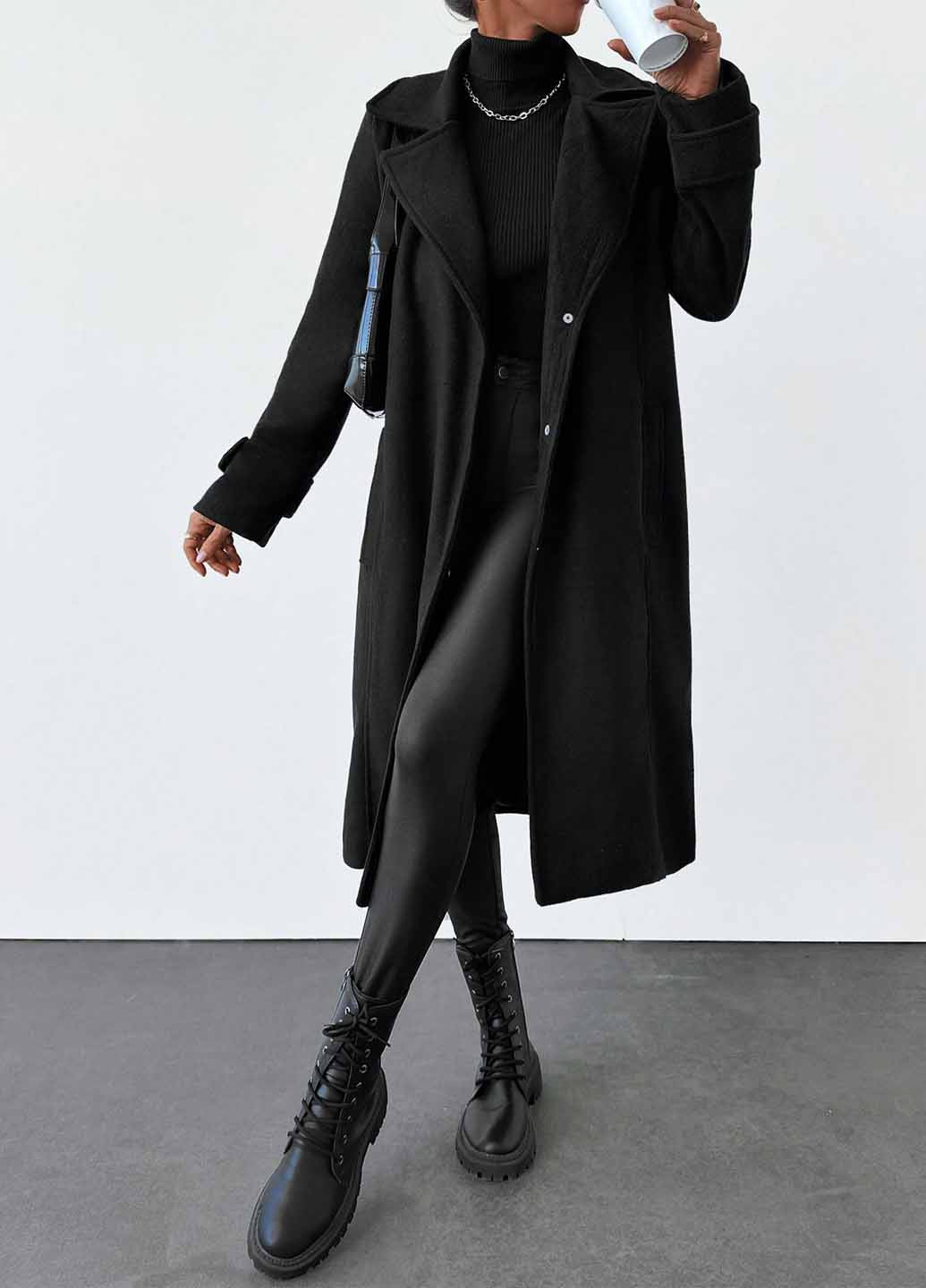 Чорне зимнє Пальто однобортне SHEIN