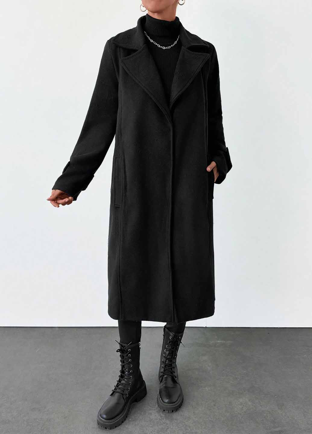 Чорне зимнє Пальто однобортне SHEIN