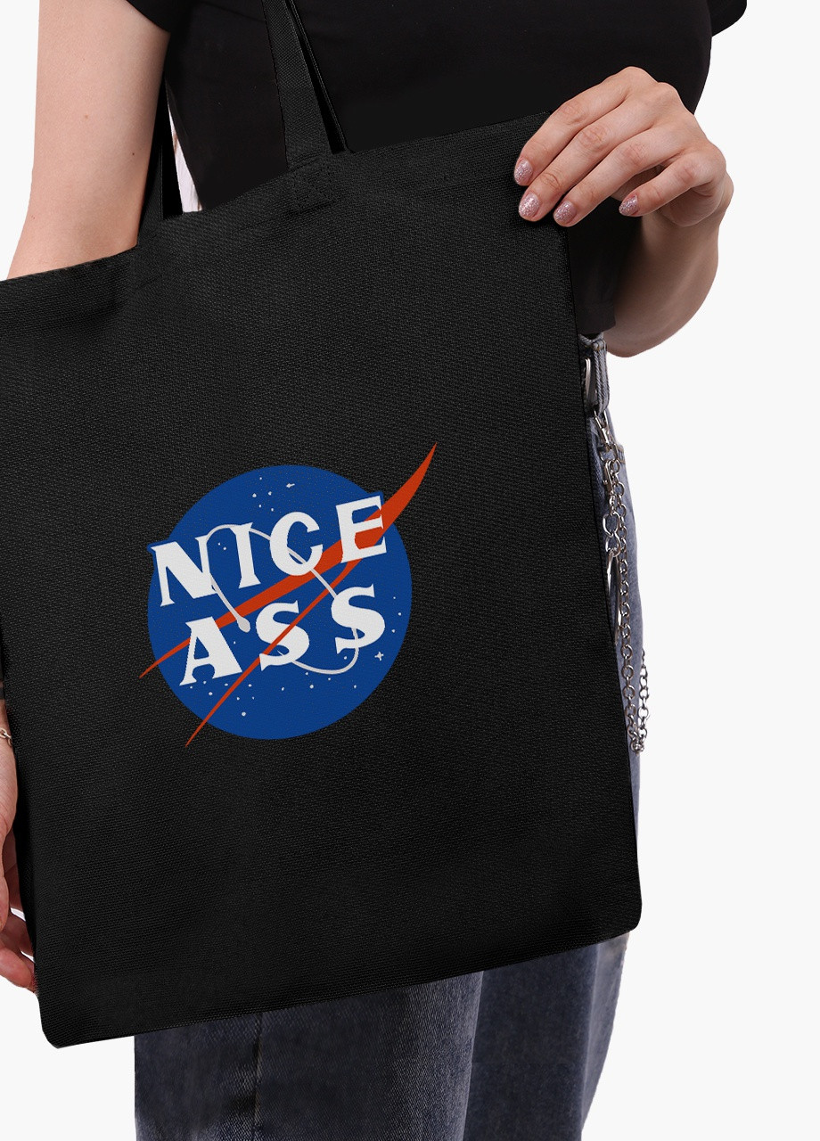 Еко сумка шоппер черная Наса (NASA) на молнии (9227-2017-BKZ) MobiPrint (236265463)
