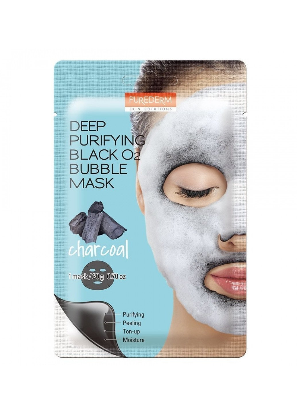 Маска DEEP PURIFYING BLACK O2 BUBBLE MASK CHARCOAL киснева маска на основі вугілля для глибокого очищення шкіри Purederm (253916559)
