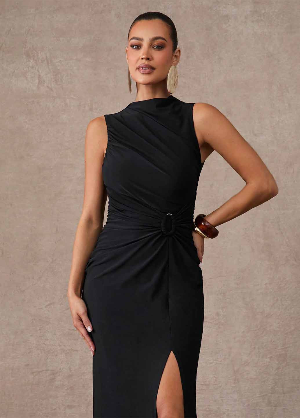 Черное вечернее платье SHEIN однотонное