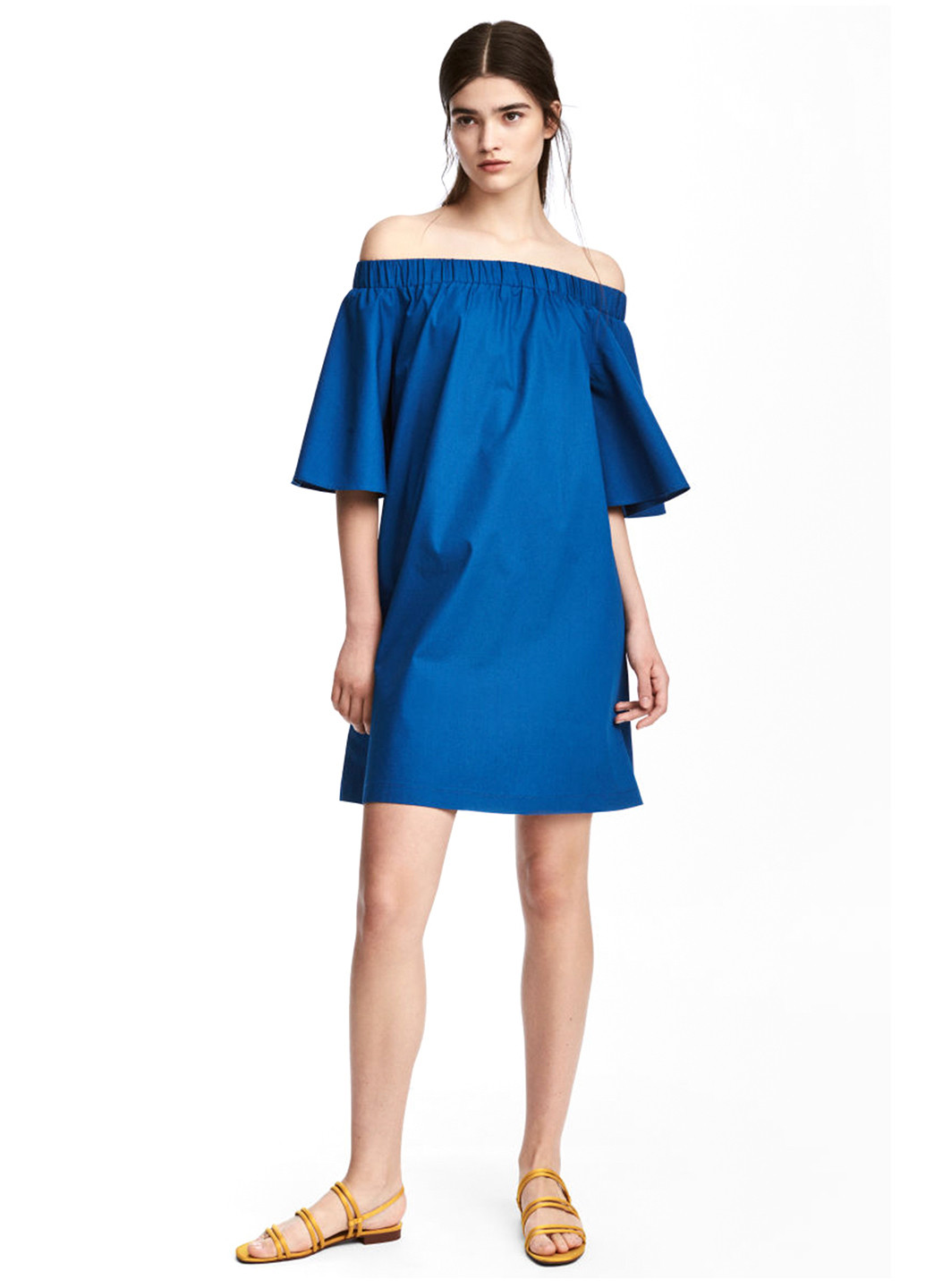 Синее кэжуал платье а-силуэт, с открытыми плечами H&M однотонное