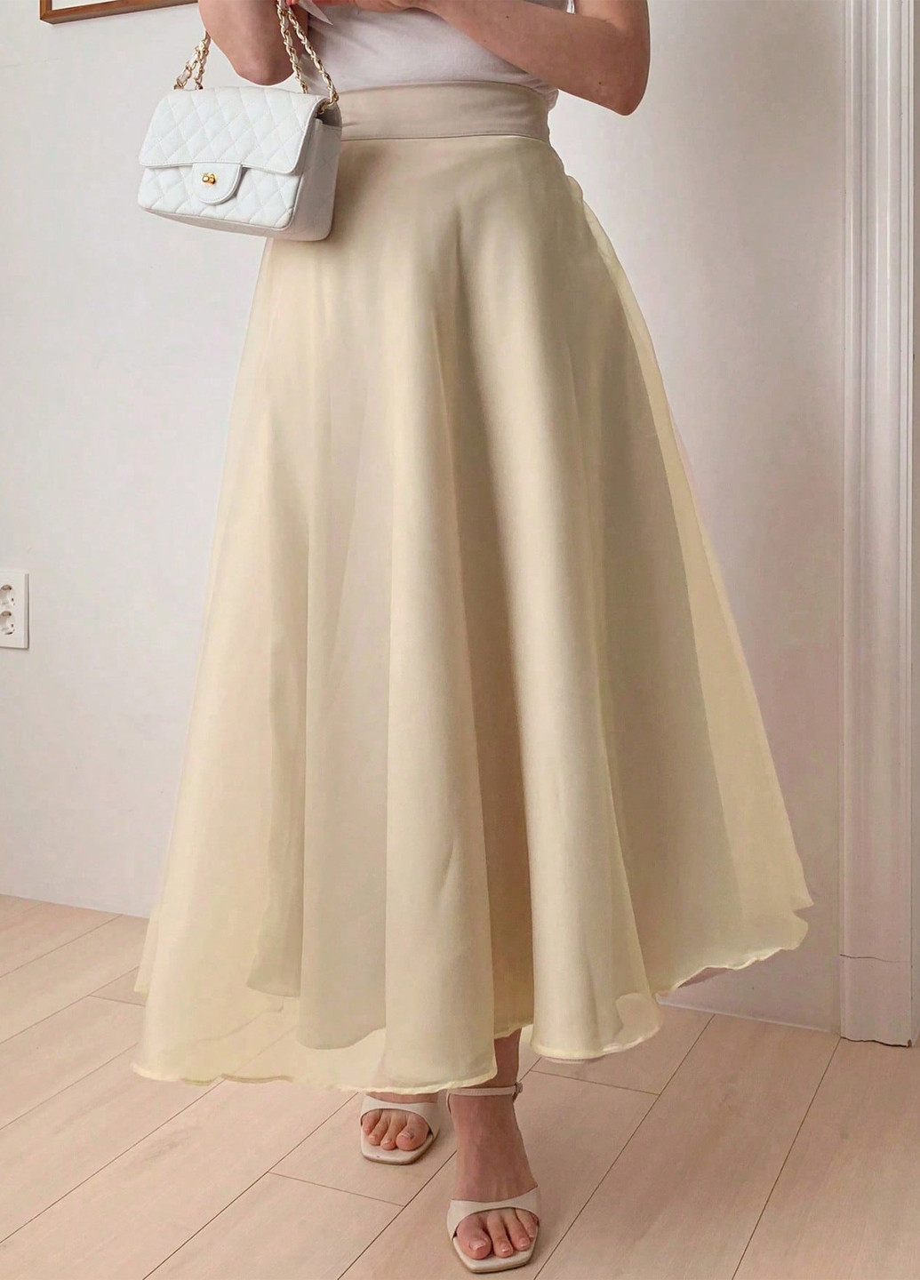 Кремовая праздничный, вечерний однотонная юбка SHEIN а-силуэта (трапеция)