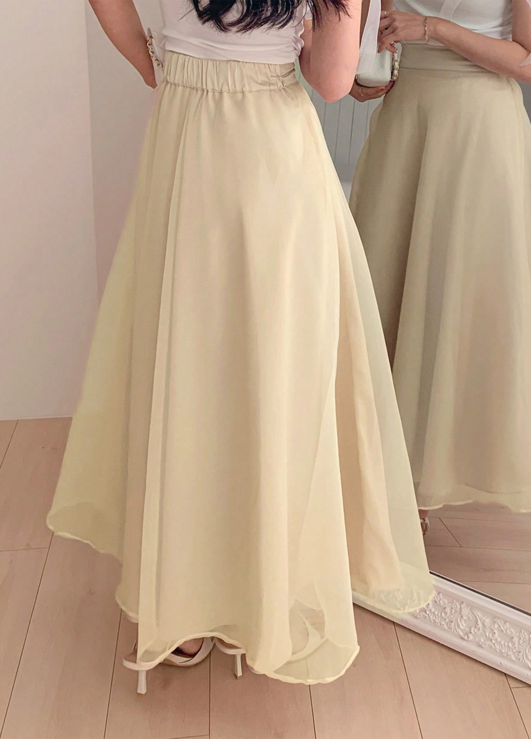 Кремовая праздничный, вечерний однотонная юбка SHEIN а-силуэта (трапеция)