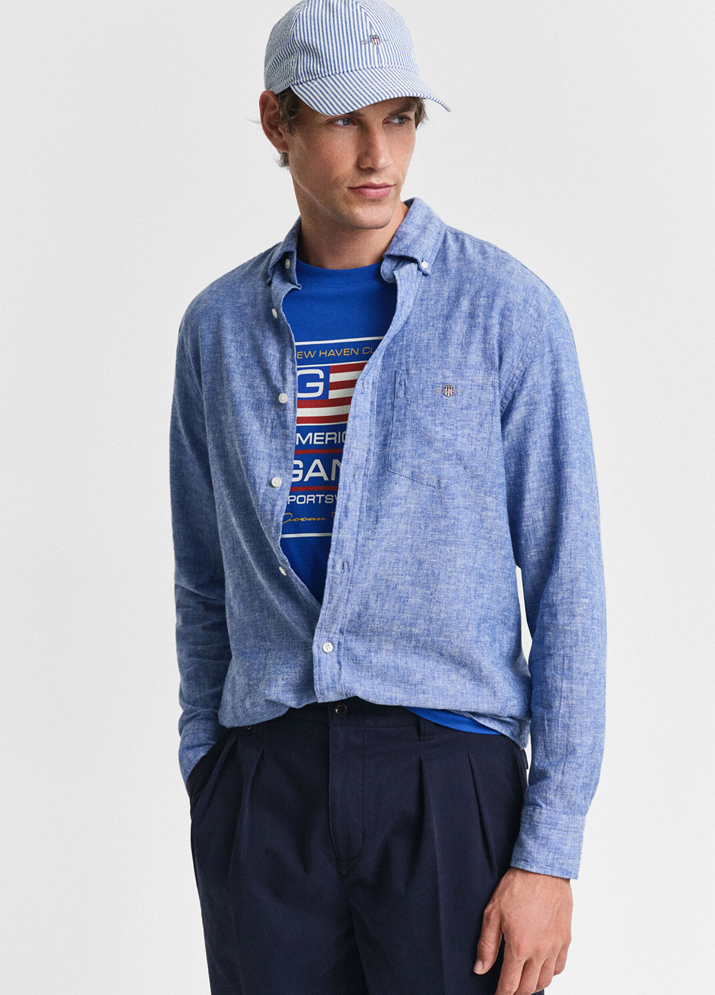 Синяя кэжуал рубашка меланж Gant