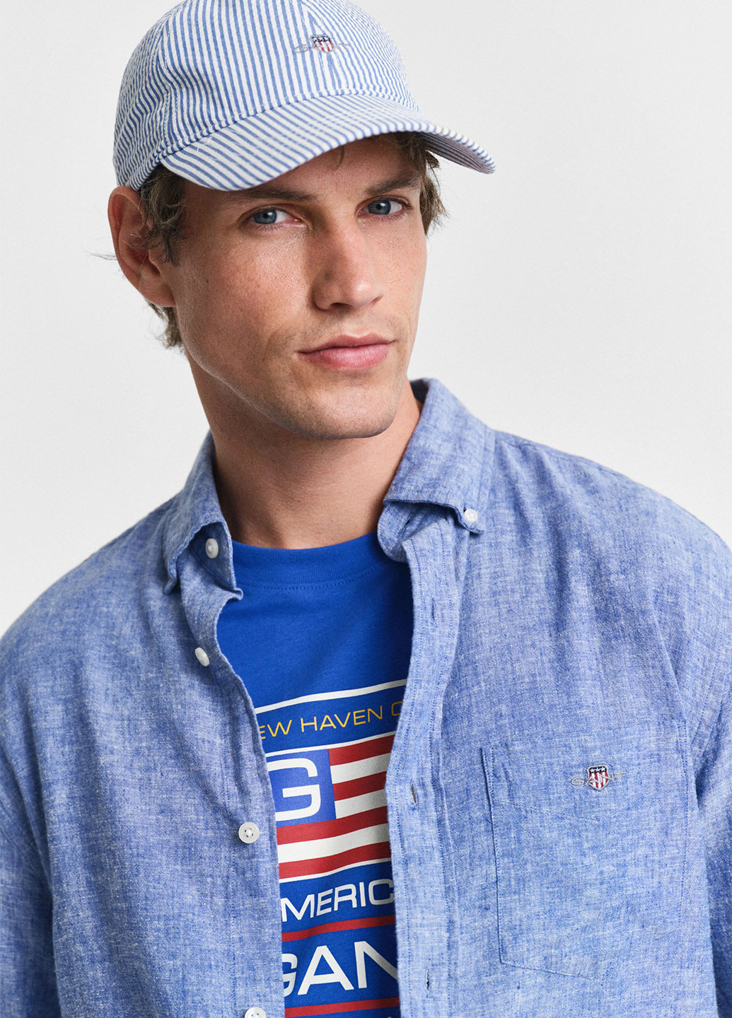 Синяя кэжуал рубашка меланж Gant