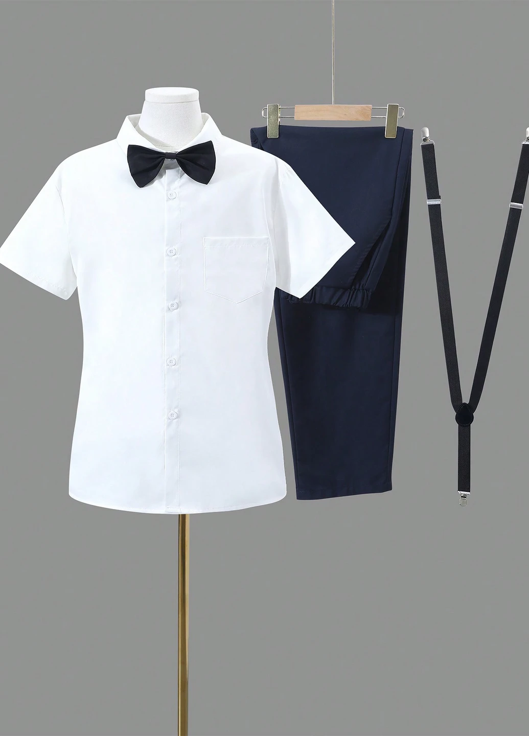 Комбінований літній комплект (сорочка, штани, метелик, підтяжки) SHEIN