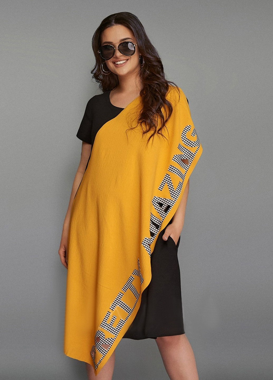 Жовтий кежуал плаття, сукня LibeAmore з написами