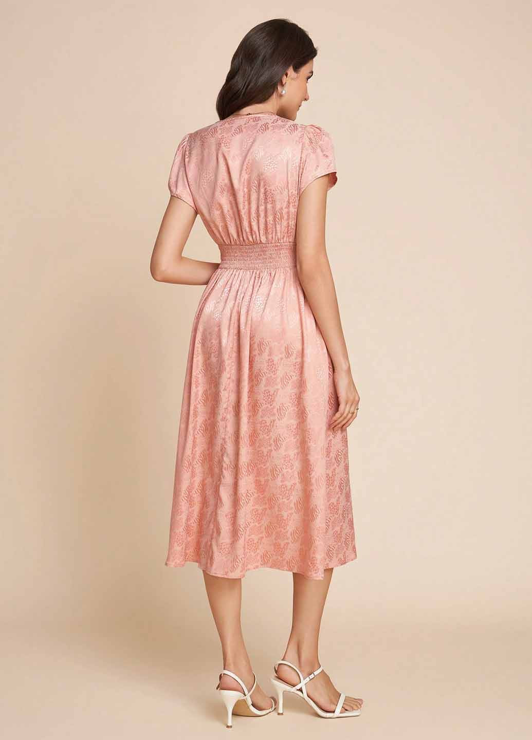 Светло-розовое праздничный, кэжуал платье клеш SHEIN однотонное