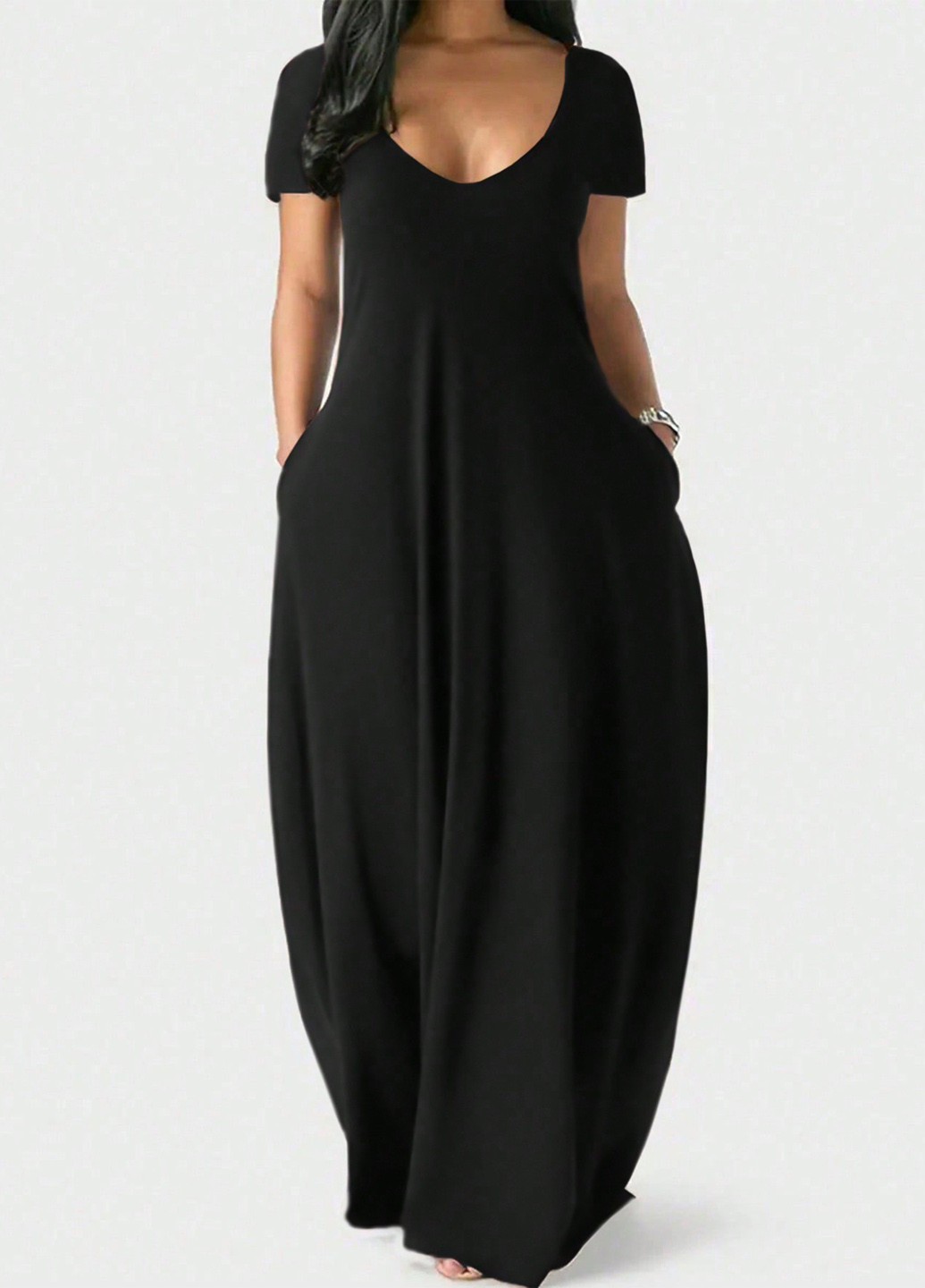 Чорна кежуал сукня сукня-футболка SHEIN однотонна