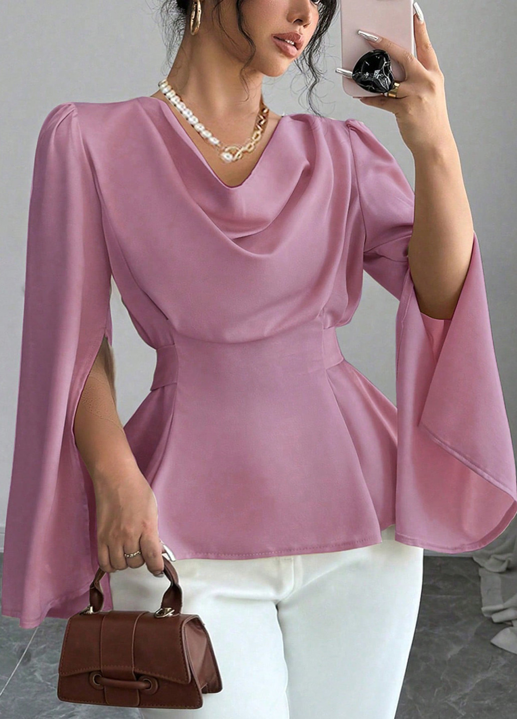 Лиловая блуза с баской SHEIN