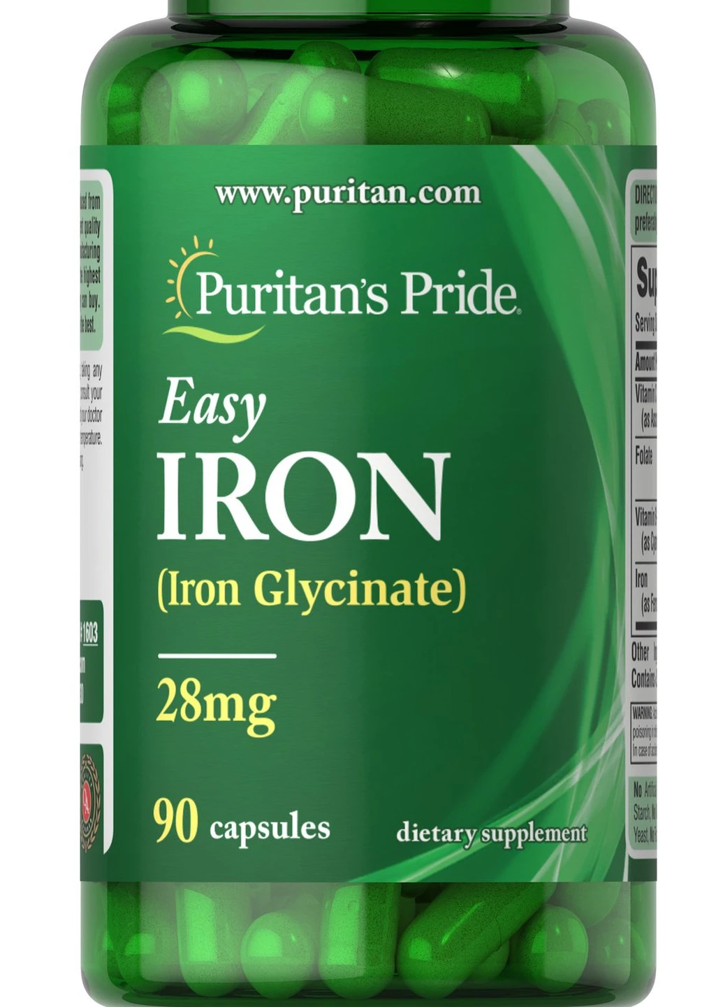 Железо Puritan's Pride Iron 28 mg (Iron Glycinate) 90 capsules Puritans Pride (255189547)