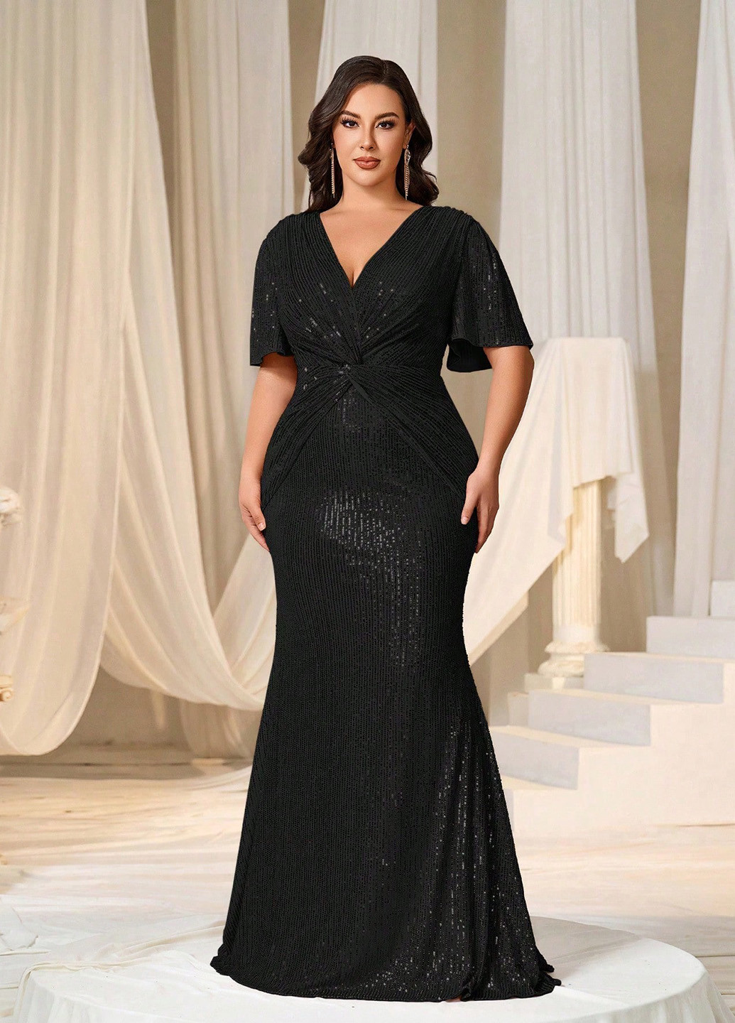 Чорна вечірня сукня SHEIN однотонна