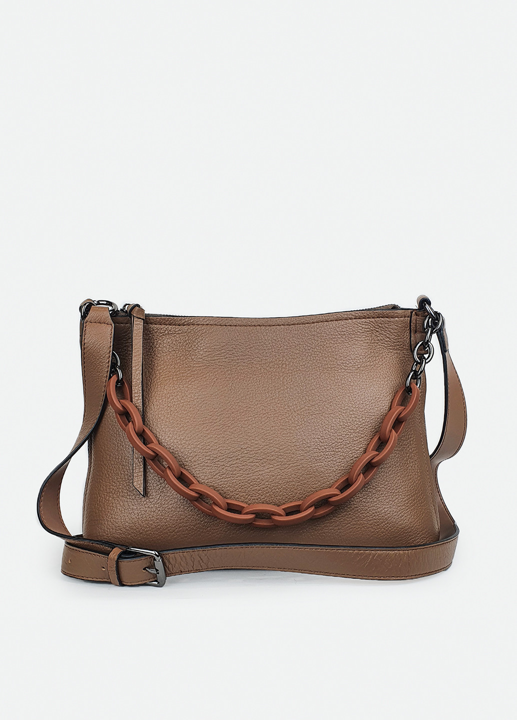 Жіноча сумка з ланцюгом світло-коричнева шкіряна середня Fashion (232986051)