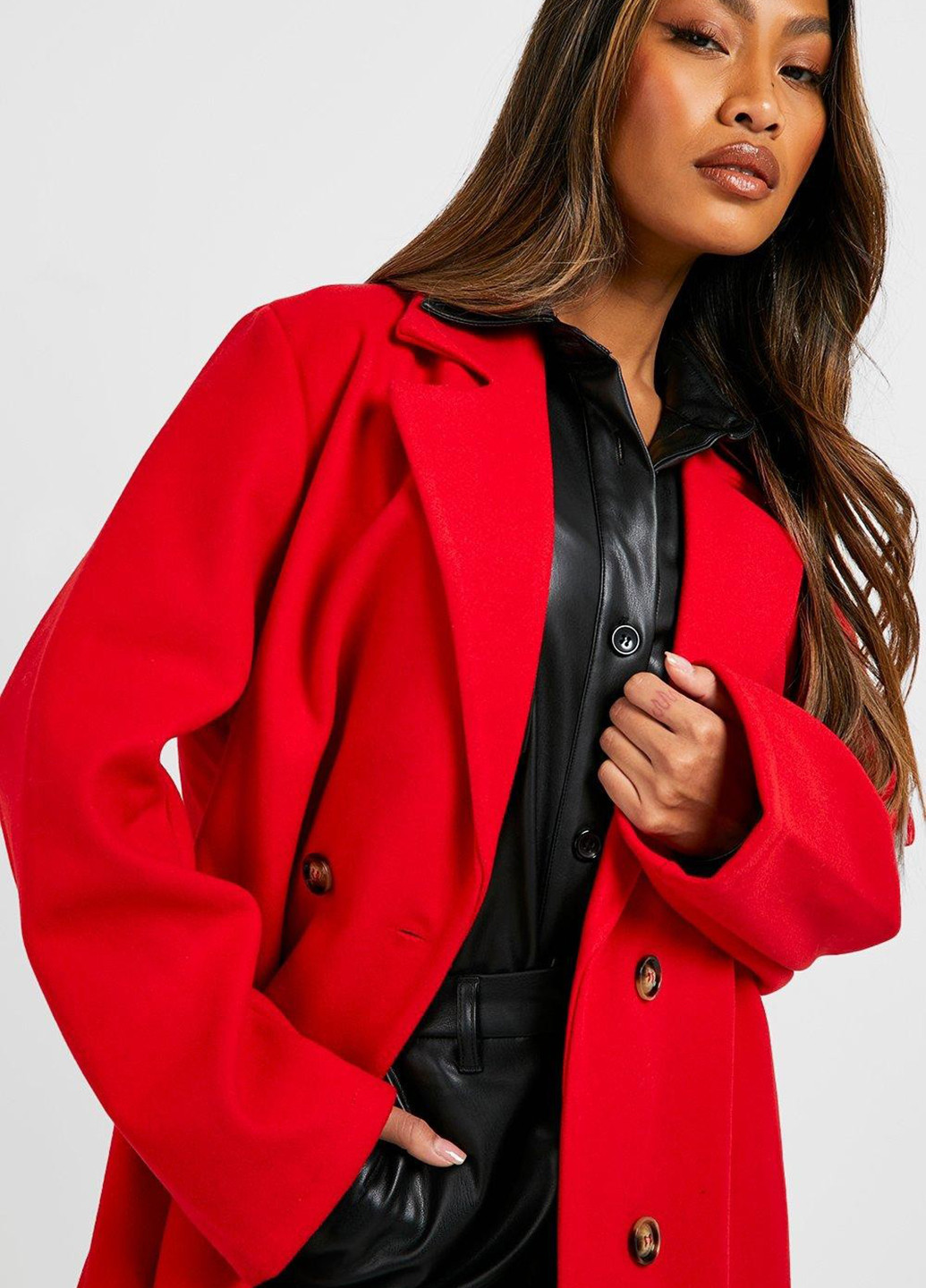 Красное демисезонное Пальто однобортное Boohoo
