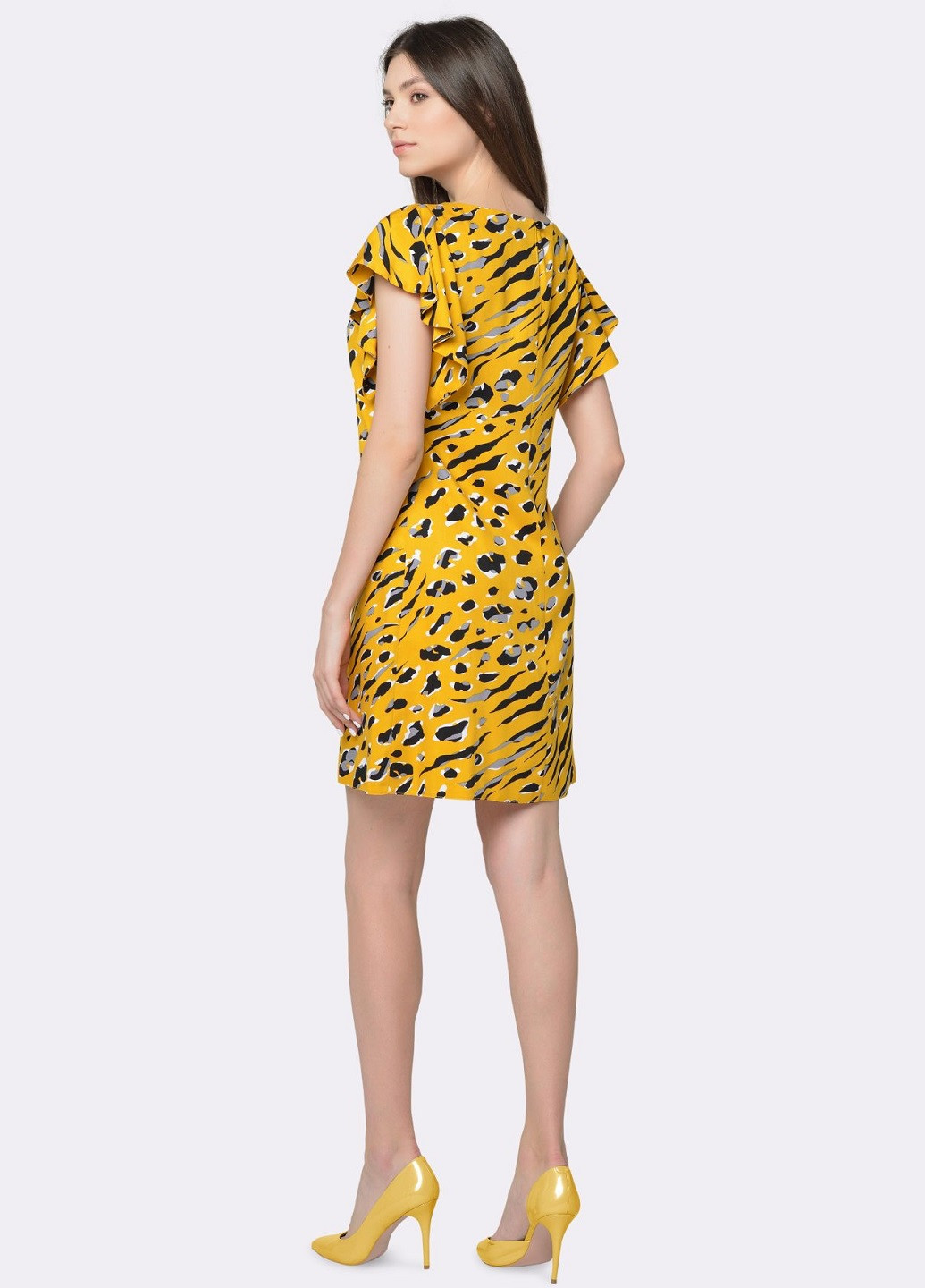 Желтое кэжуал платье Cat Orange с животным (анималистичным) принтом