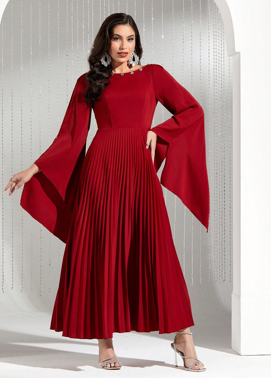 Червона вечірня, святковий сукня SHEIN однотонна