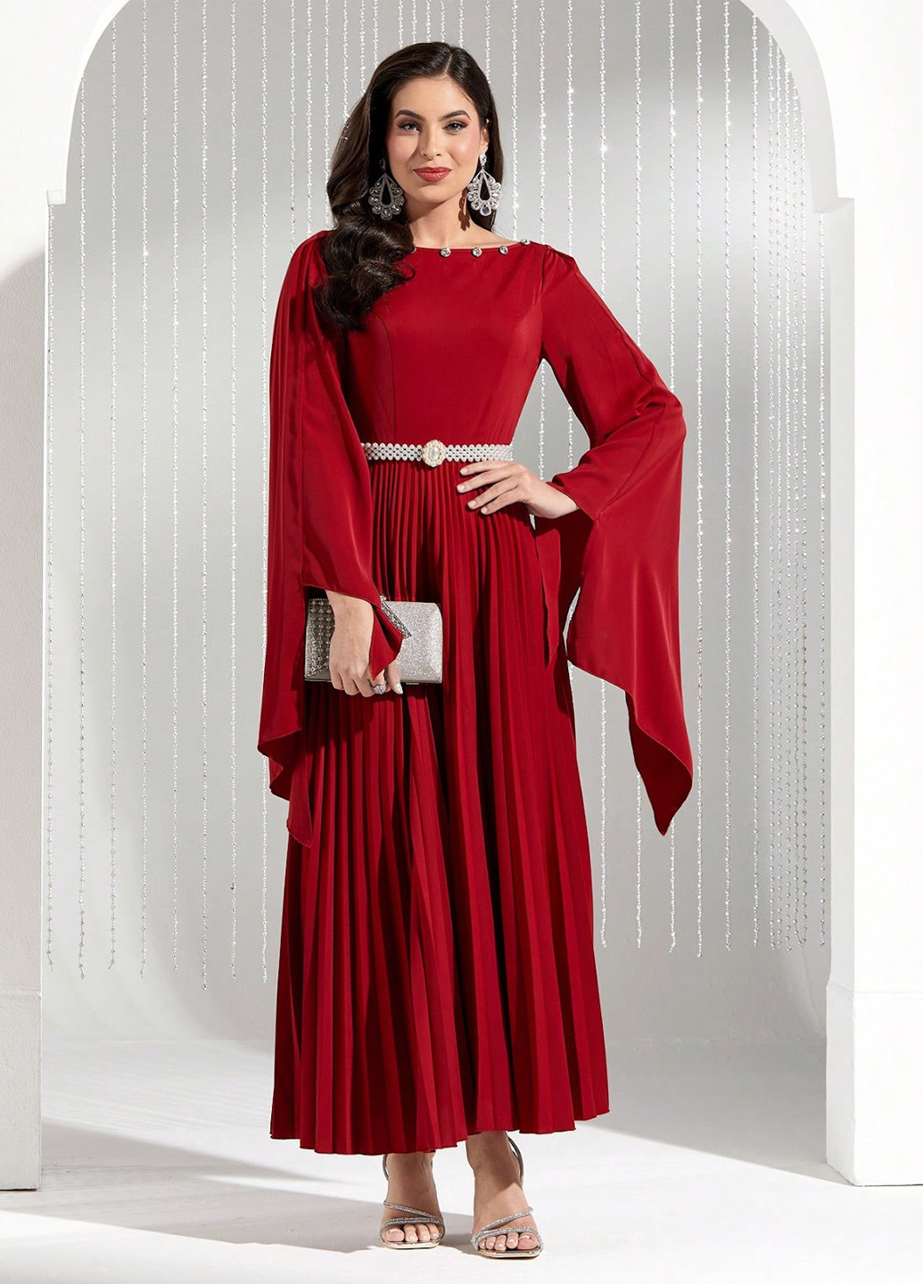 Червона вечірня, святковий сукня SHEIN однотонна