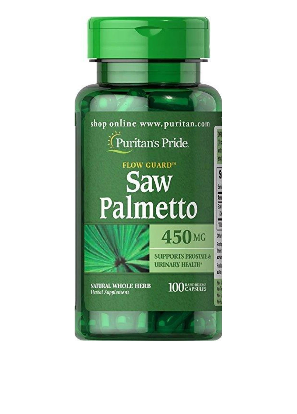 Пила пальметто для здоровья простаты Saw Palmetto 450 mg, 100 капсул Puritans Pride (250612636)