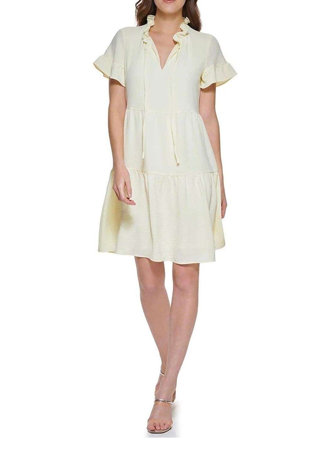 Желтое кэжуал платье с пышной юбкой DKNY однотонное