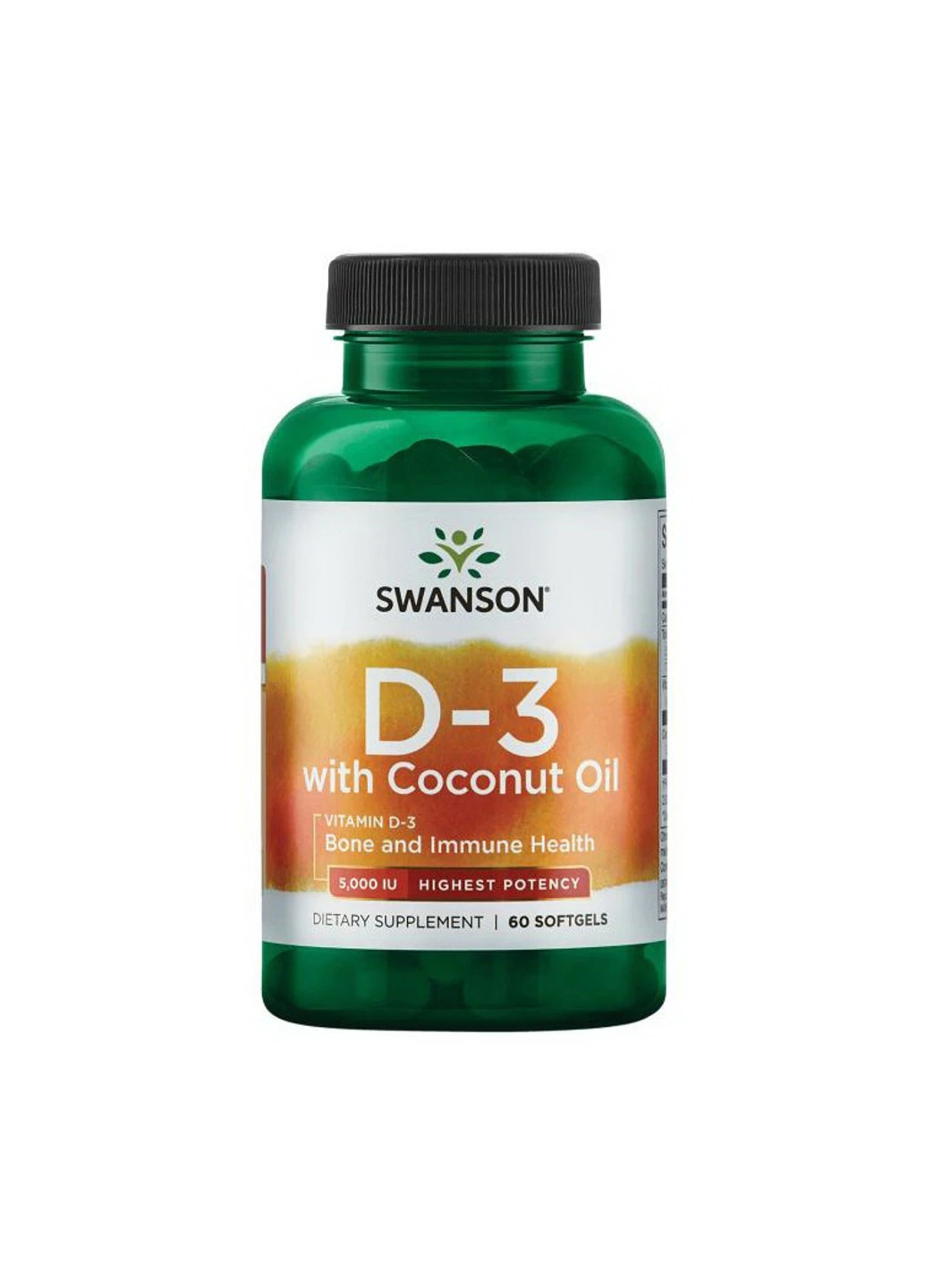 Вітамін Д3 Vitamin D-3 Coconut oil 2000 IU 60 капсул Swanson (255409604)