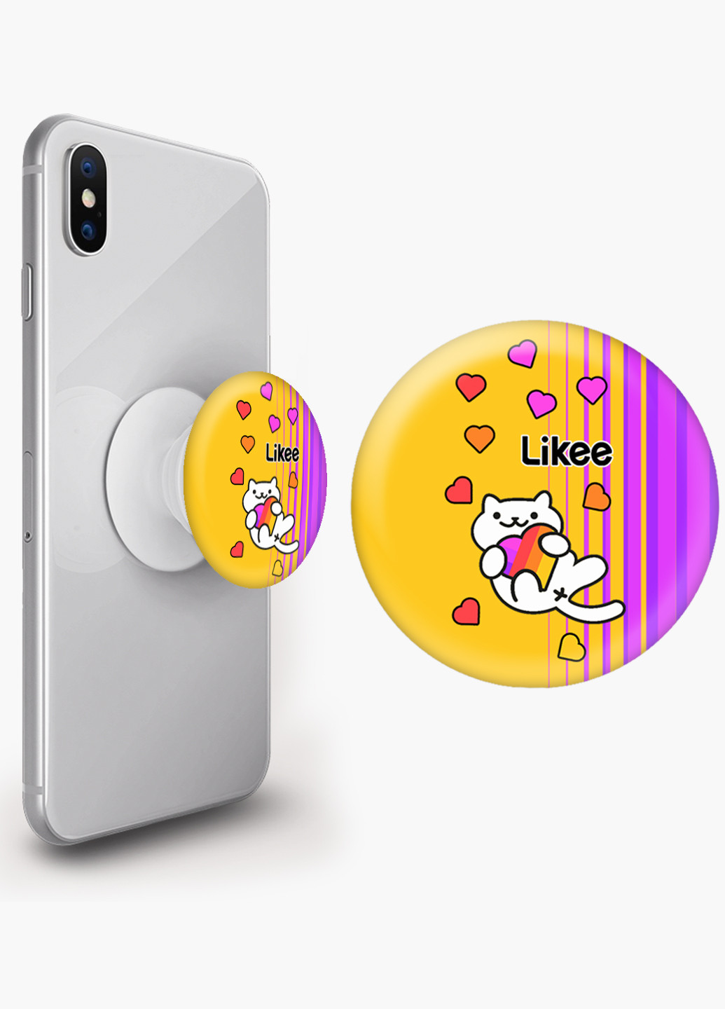 Попсокет (Popsockets) тримач для смартфону Лайк Котик (Likee Cat) (8754-1039) Чорний MobiPrint (216748255)
