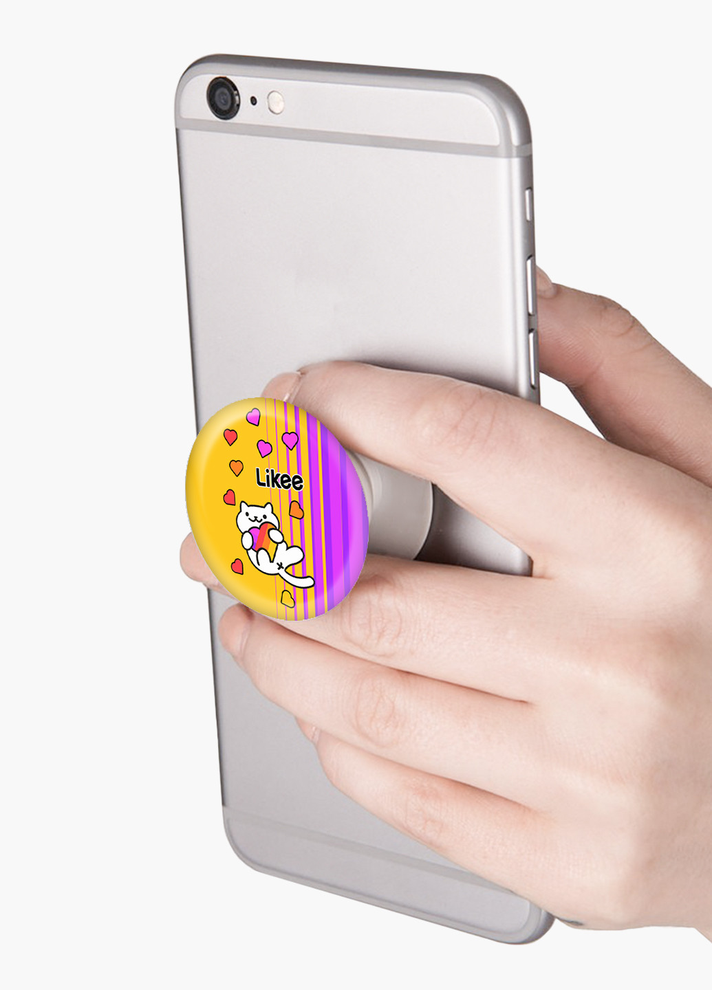 Попсокет (Popsockets) тримач для смартфону Лайк Котик (Likee Cat) (8754-1039) Чорний MobiPrint (216748255)