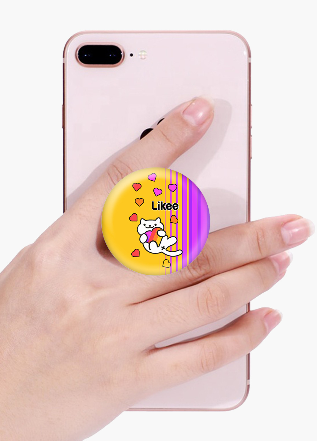 Попсокет (Popsockets) держатель для смартфона Лайк Котик (Likee Cat) (8754-1039) Черный MobiPrint (216748255)