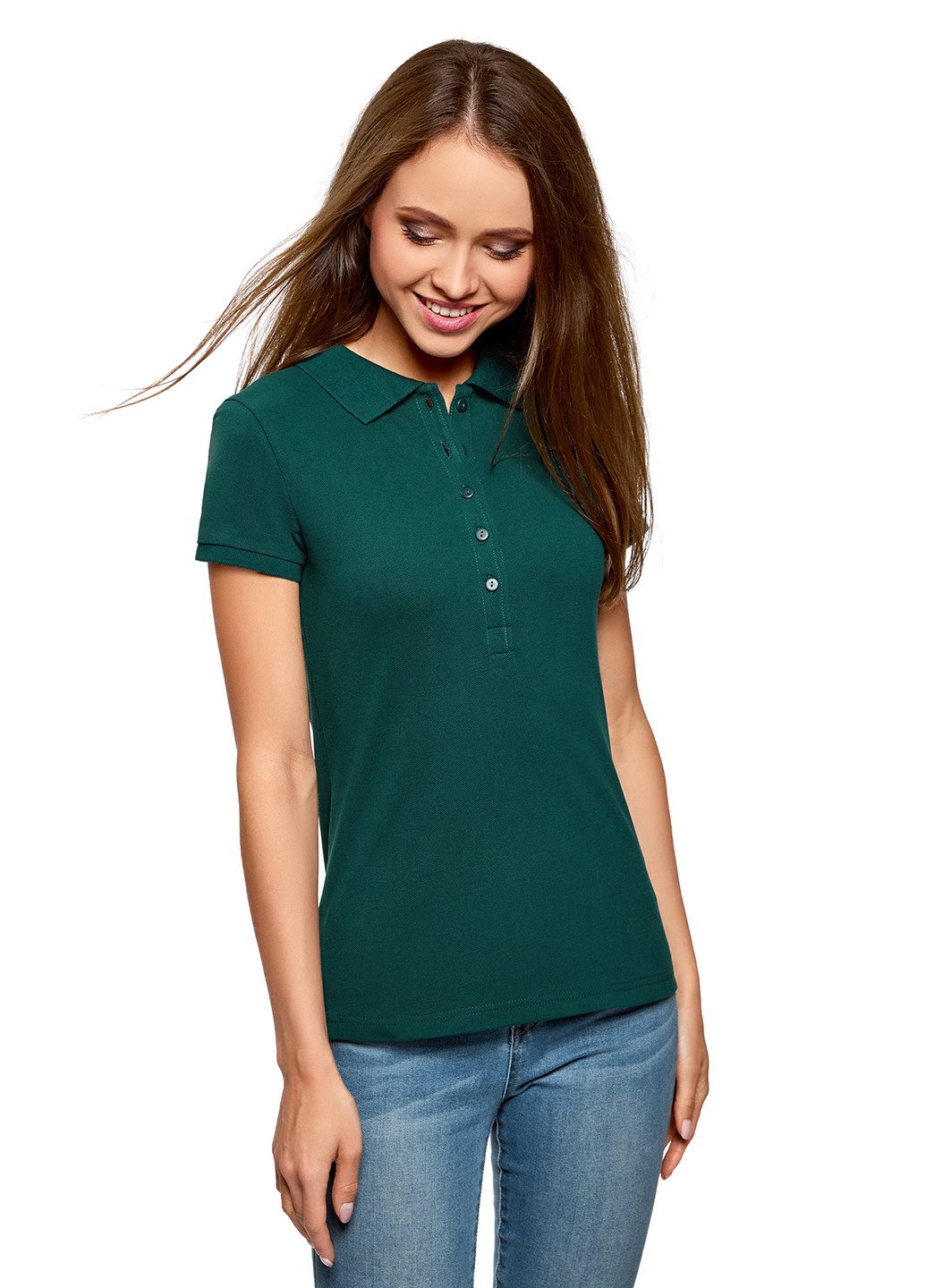 Темно-зеленая женская футболка-поло Oodji однотонная