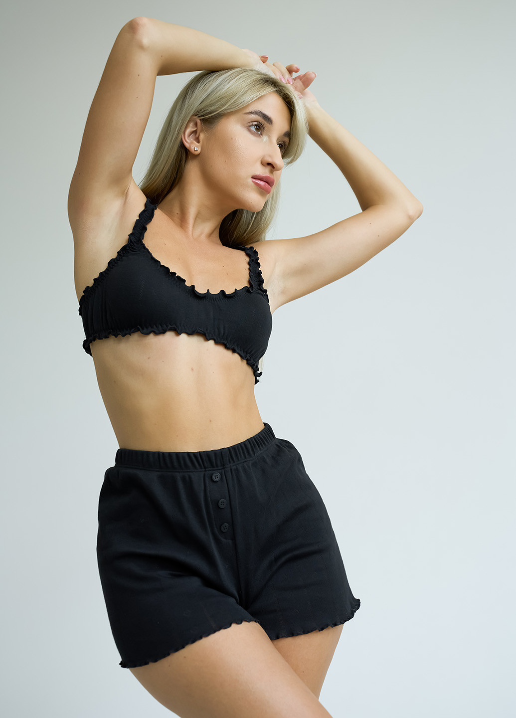 Черная всесезон пижама (топ, шорты) топ + шорты Kari Shop Atelier